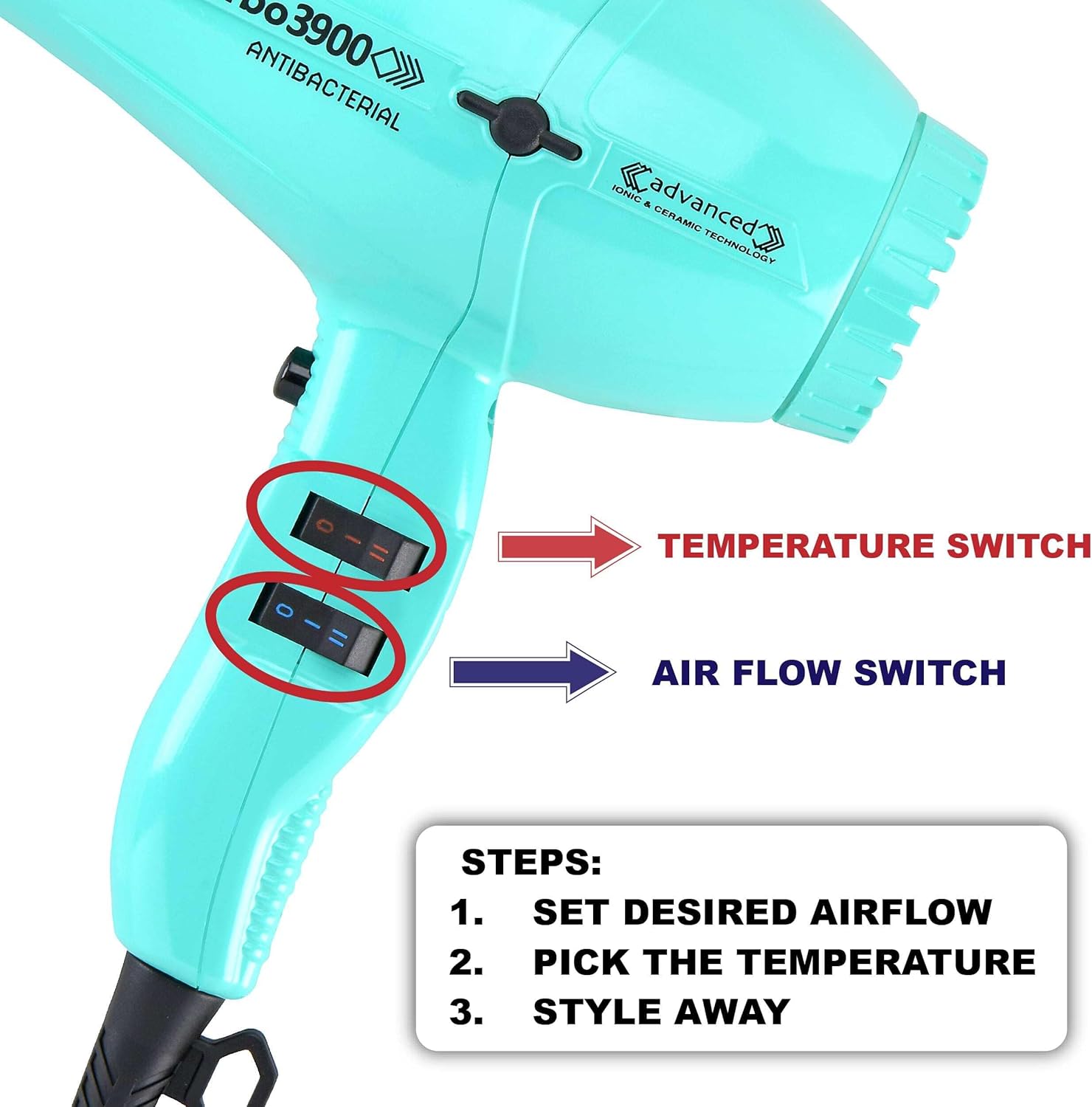 Turbo Power Twin Turbo 3900 Advanced Ionic & Ceramic Eco Friendly Gold Hair Dryer + M Hair Designs Metal Mesh Diffuser (Bundle) – Fast-Drying, Frizz-Control Blow Dryer for Voluminous Curls - Image 2