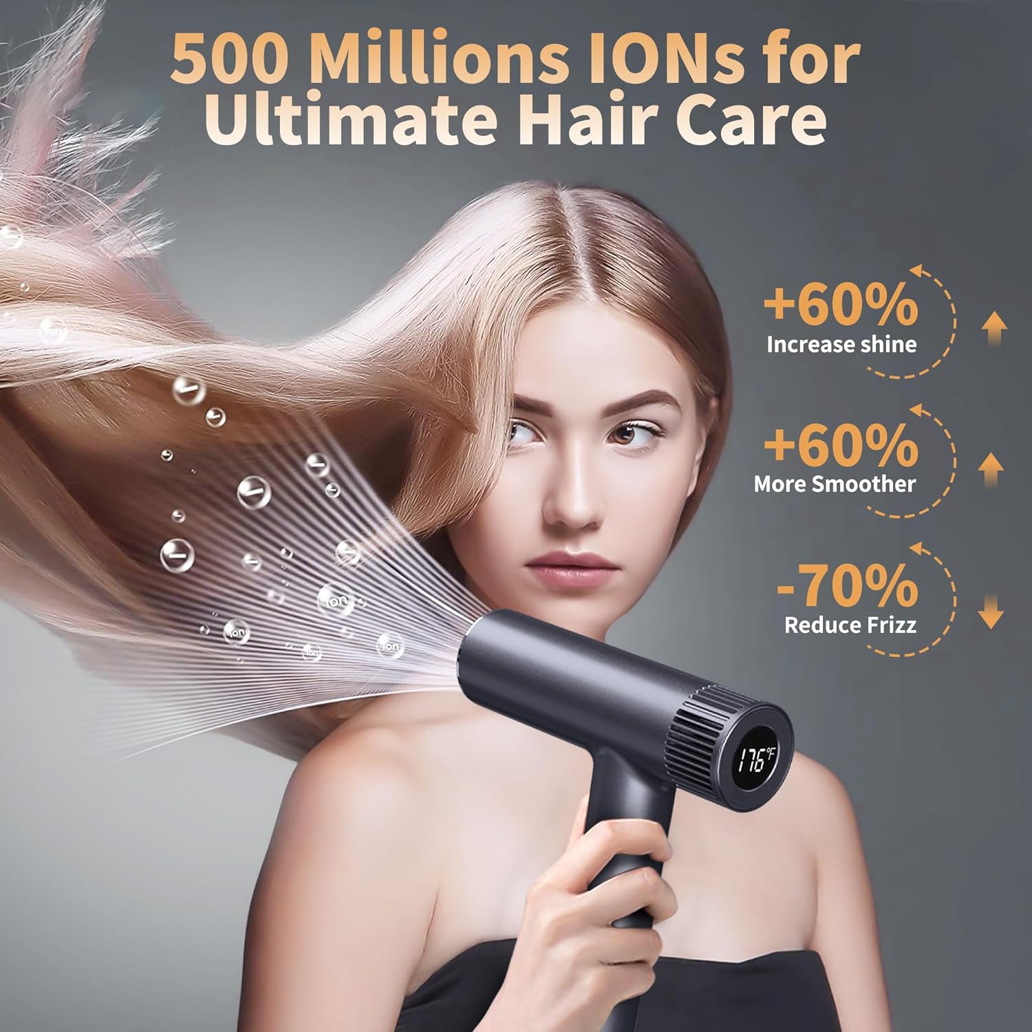 TurboSpeed Ionic Hair Dryer & Blow Dryer, 500M IONs for Frizz Control & Shine, Lightweight, 160000RPM, Longer Lifespan, No Heat Damage, Fast Dry, Low Noise & Hair Care Gift - Image 4