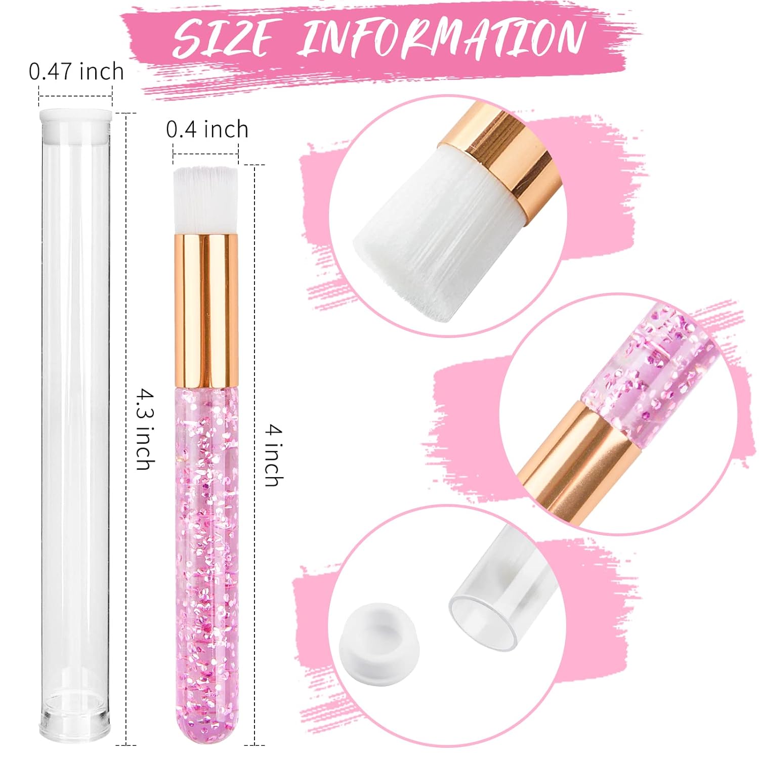 TUZAZO 40 Pieces Pink Lash Shampoo Brushes Set - 20pcs Glitter Crystal Eyelash Extension Cleanser Brush with 20pcs Plastic Travel Tube - Nose Pore Deep Cleaning Brush for Facial Cleansing - Image 3