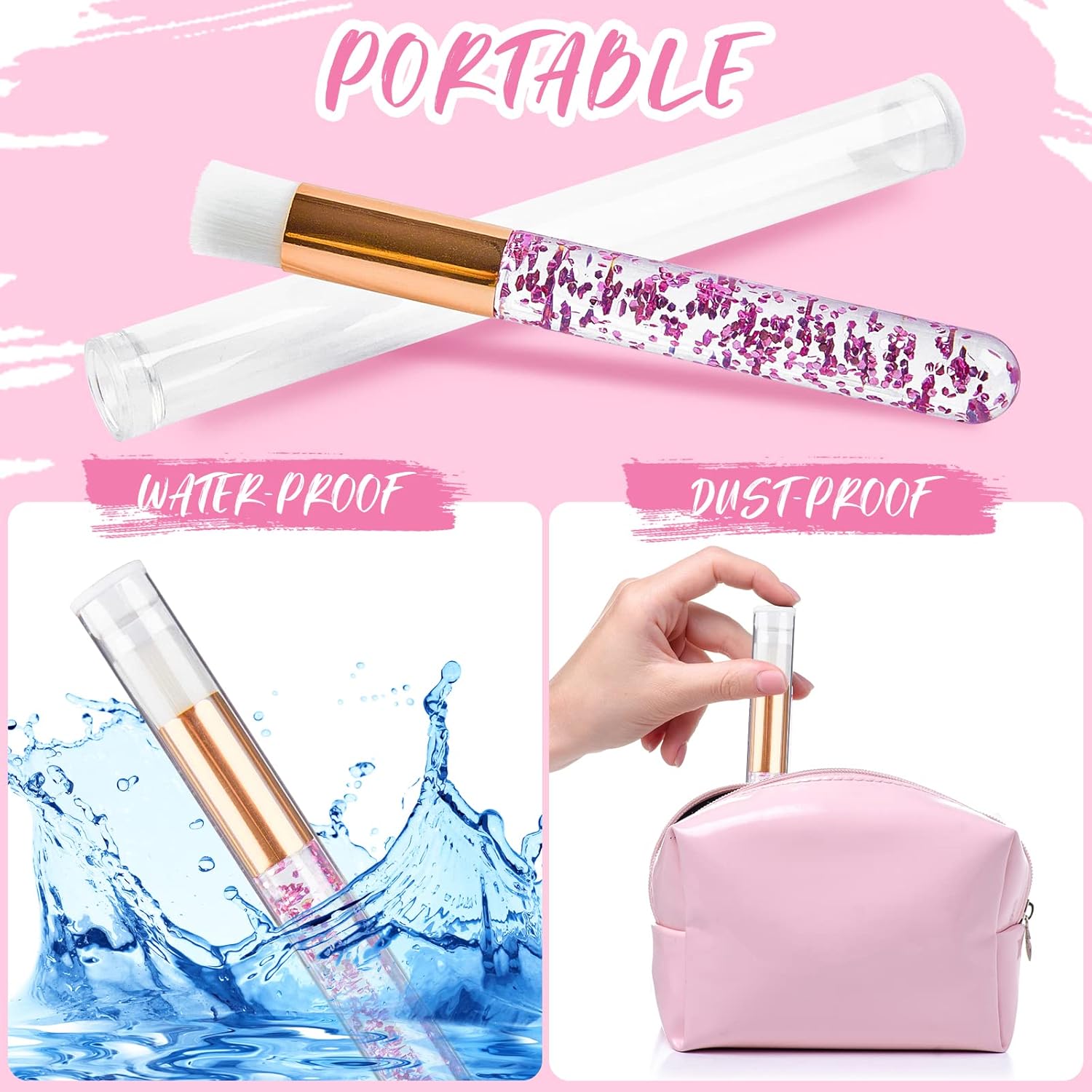 TUZAZO 40 Pieces Pink Lash Shampoo Brushes Set - 20pcs Glitter Crystal Eyelash Extension Cleanser Brush with 20pcs Plastic Travel Tube - Nose Pore Deep Cleaning Brush for Facial Cleansing - Image 2
