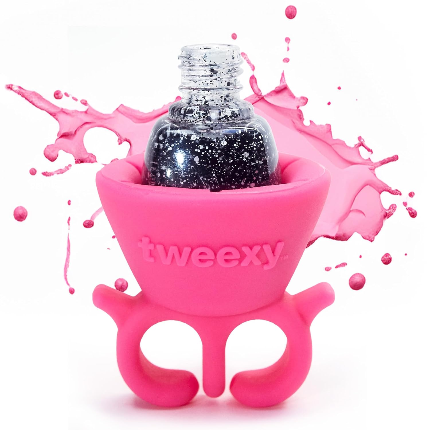 Tweexy Wearable Nail Polish Holder Ring - Hands-Free, Portable Manicure Accessory, Secure Grip for All Bottle Sizes, Convenient Nail Polish Organizer Stand (Bonbon pink)