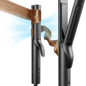 TYMO Airflow 2.0 Curling Iron Flat Iron - Hair Straightener and Curler 2 in 1, 1.25 Inch Curling Wand for Long Short Hair, Dual Voltage for Travel, 54 Million Ionic, Anti-Tangle, 5 Temps, Black