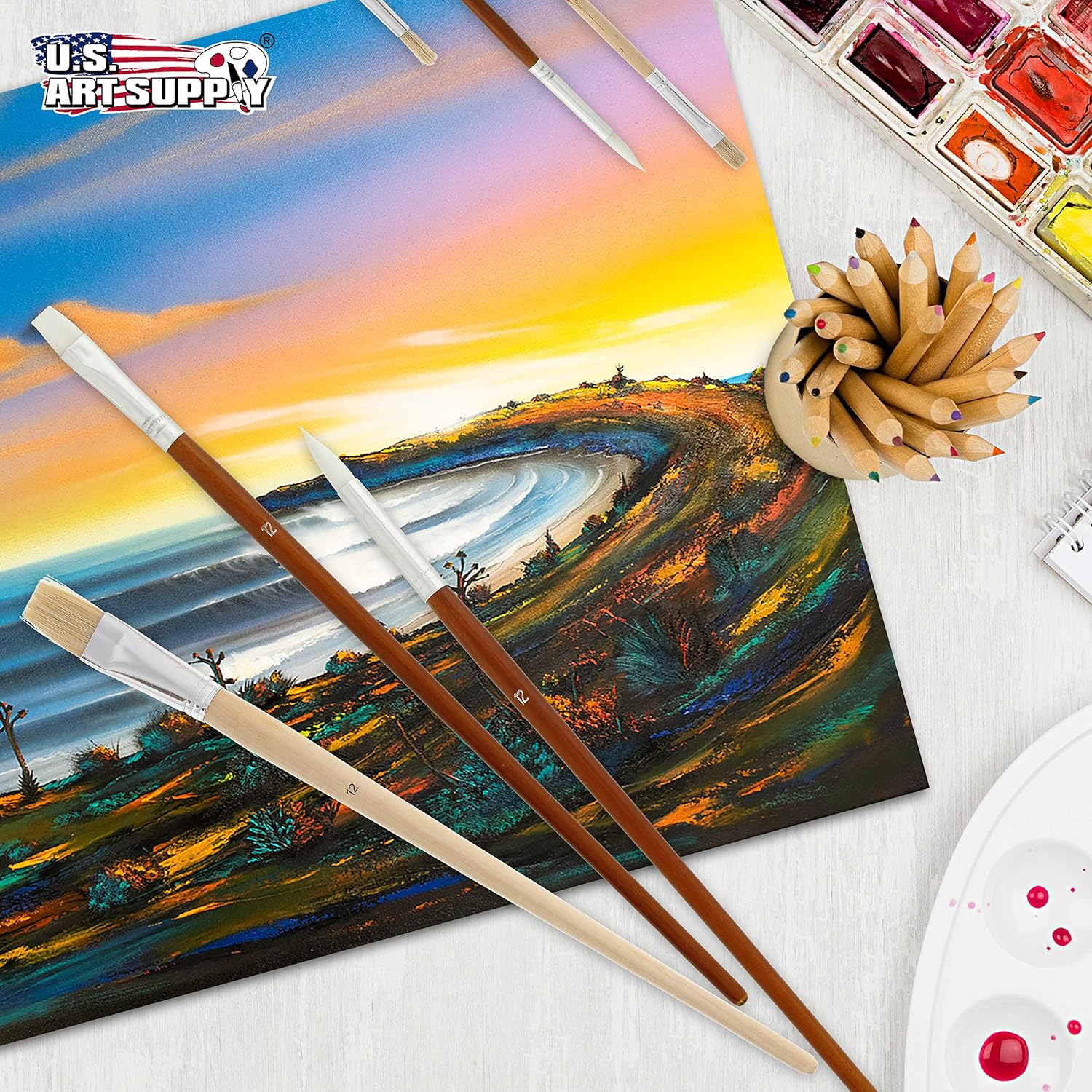 U.S. Art Supply 24-Piece Oil & Acrylic Artist Paint Brush Set with Long Handles, Canvas Brush Organizer Holder Roll-Up - Round, Flat Tips, Use for Painting Portraits, Canvas, Paper - Students, Adults - Image 6