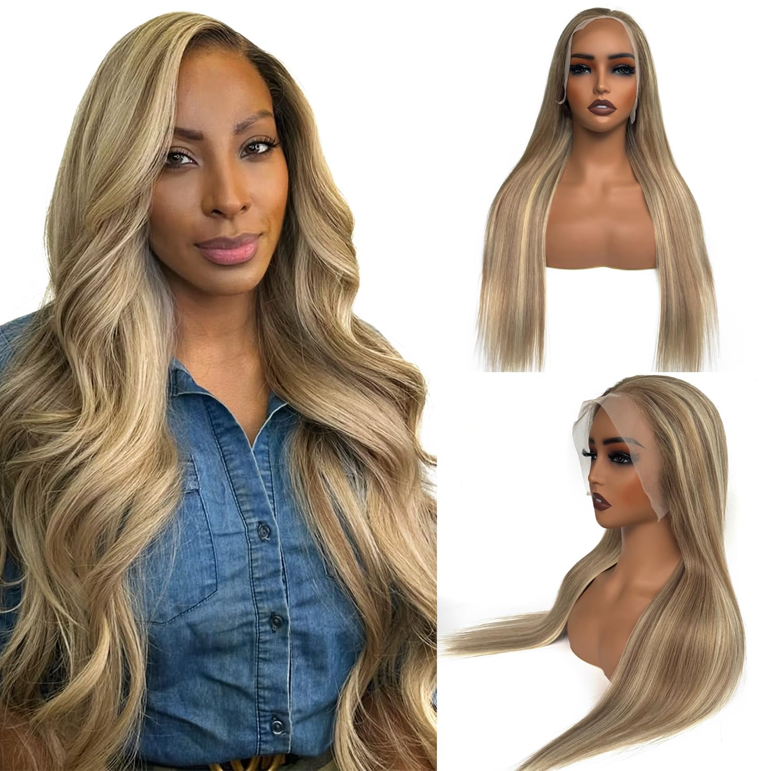 Ubetta Ash Brown to Ash Blonde Balayage Blonde Highlight Wig Human Hair, 28 Inch HD Glueless Wigs Human Hair Pre Plucked 180% Density Ombre Lace Front Human Hair Wigs for White Women