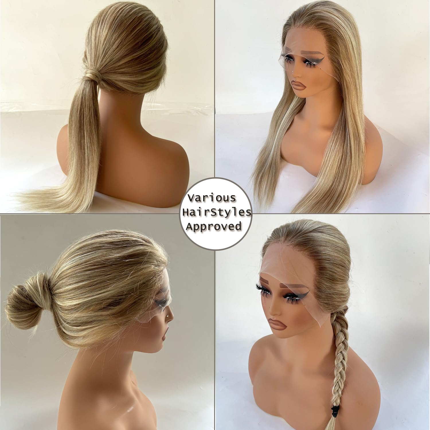 Ubetta 28 Inch Ash Brown to Ash Blonde Balayage Ombre HD Glueless Human Hair Wig 180% Density - Image 7