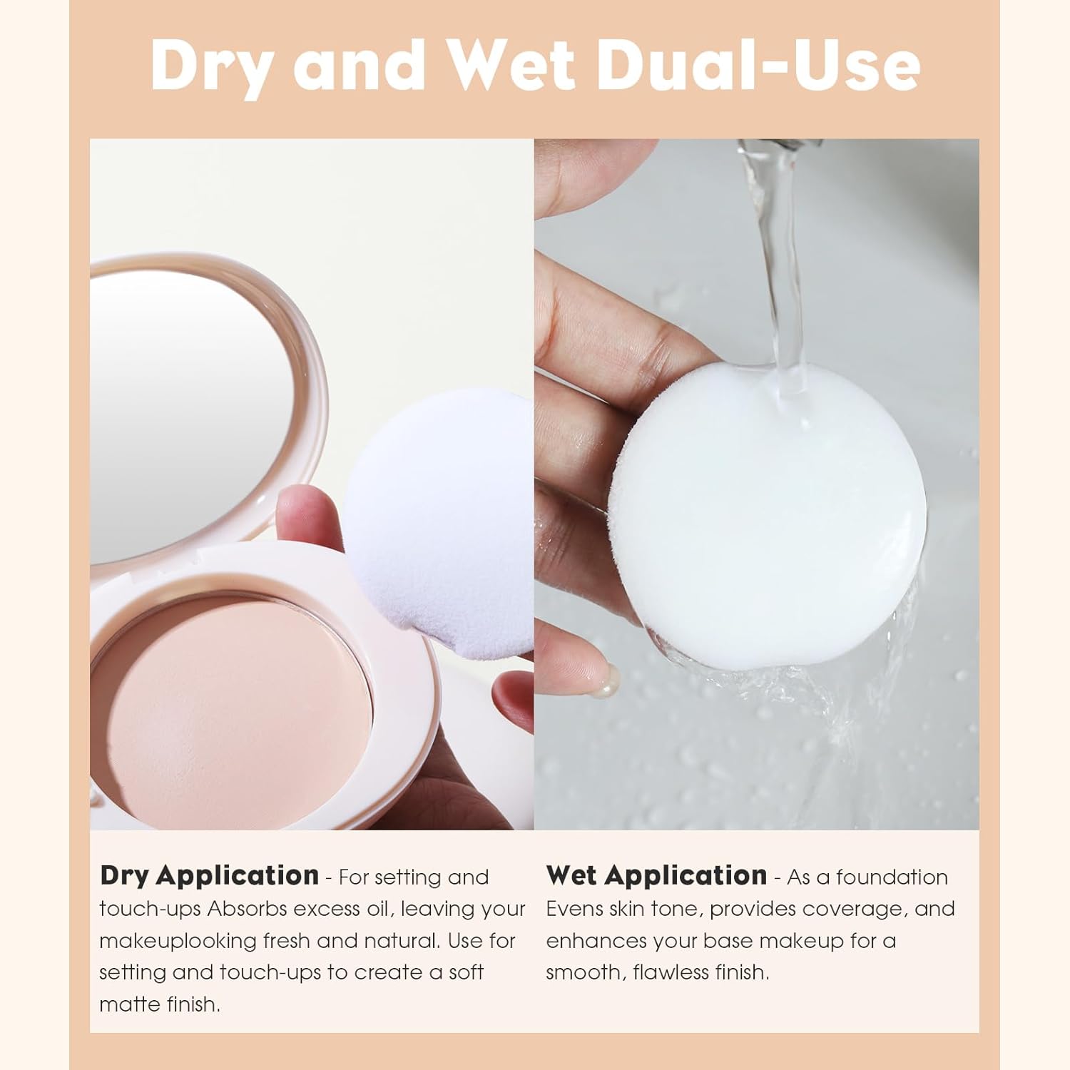 UCANBE 2-in-1 Pressed Face Powder & Foundation Makeup, Matte Oil Control Flawless Setting Powder, Korean Makeup,Waterproof Long Lasting Finishing Powder (Light) - Image 2