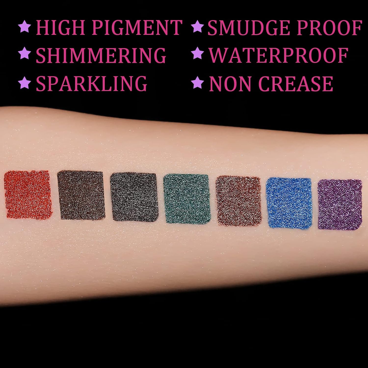 UCANBE 7 Colors Shimmer Liquid Eyeliner Makeup Set, Metallic Satin Finish Colorful Sparkling Eye Liner Pen, Long Lasting High Pigmented with Waterproof & Smudge Proof Formula - Image 3