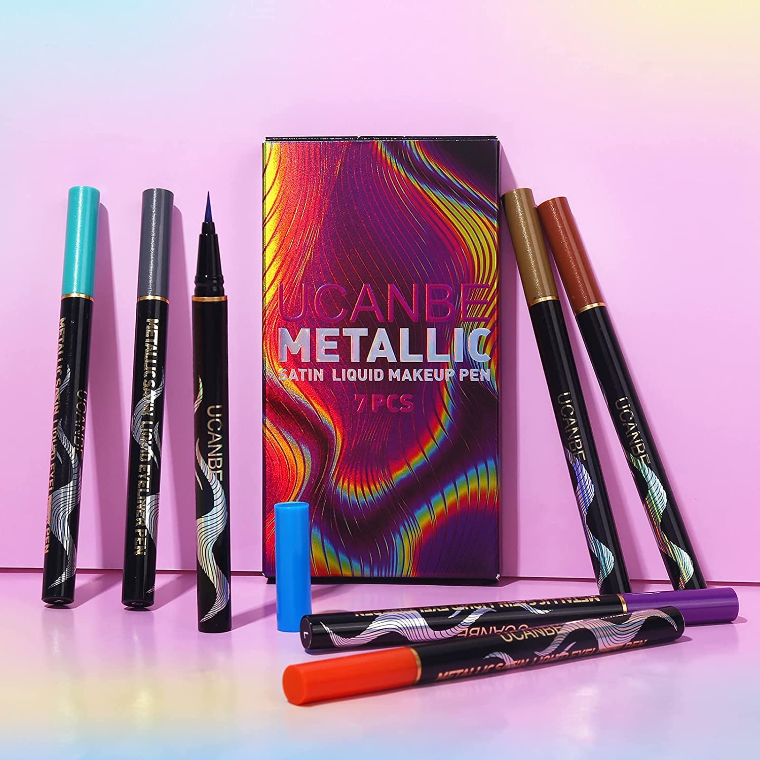 UCANBE 7 Colors Shimmer Liquid Eyeliner Makeup Set, Metallic Satin Finish Colorful Sparkling Eye Liner Pen, Long Lasting High Pigmented with Waterproof & Smudge Proof Formula - Image 6