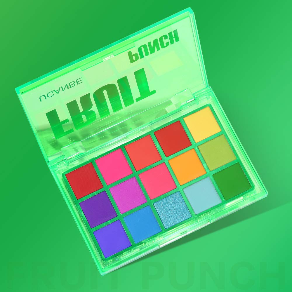 UCANBE Bright Colorful Neon Rainbow Makeup Eyeshadow Palette 15 Shades Green Purple Yellow Make Up Pallets Kit Vibrant Shimmer Matte Pigmented Blendable - Fruit Punch - Image 5