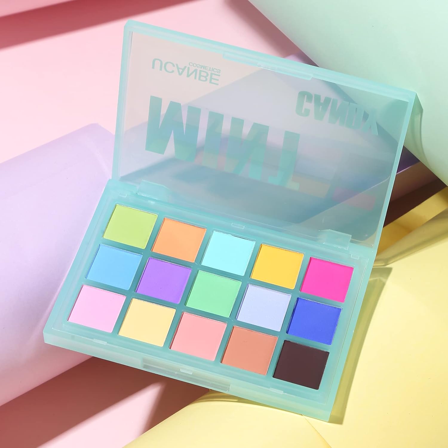UCANBE Colorful Matte Makeup Eyeshadow Palette, 15 Shades Vibrant MACARON Pastel Eye Shadow Pallet, High Pigmented Blendable Rainbow Make Up Plattet Kit - Mint Candy - Image 6