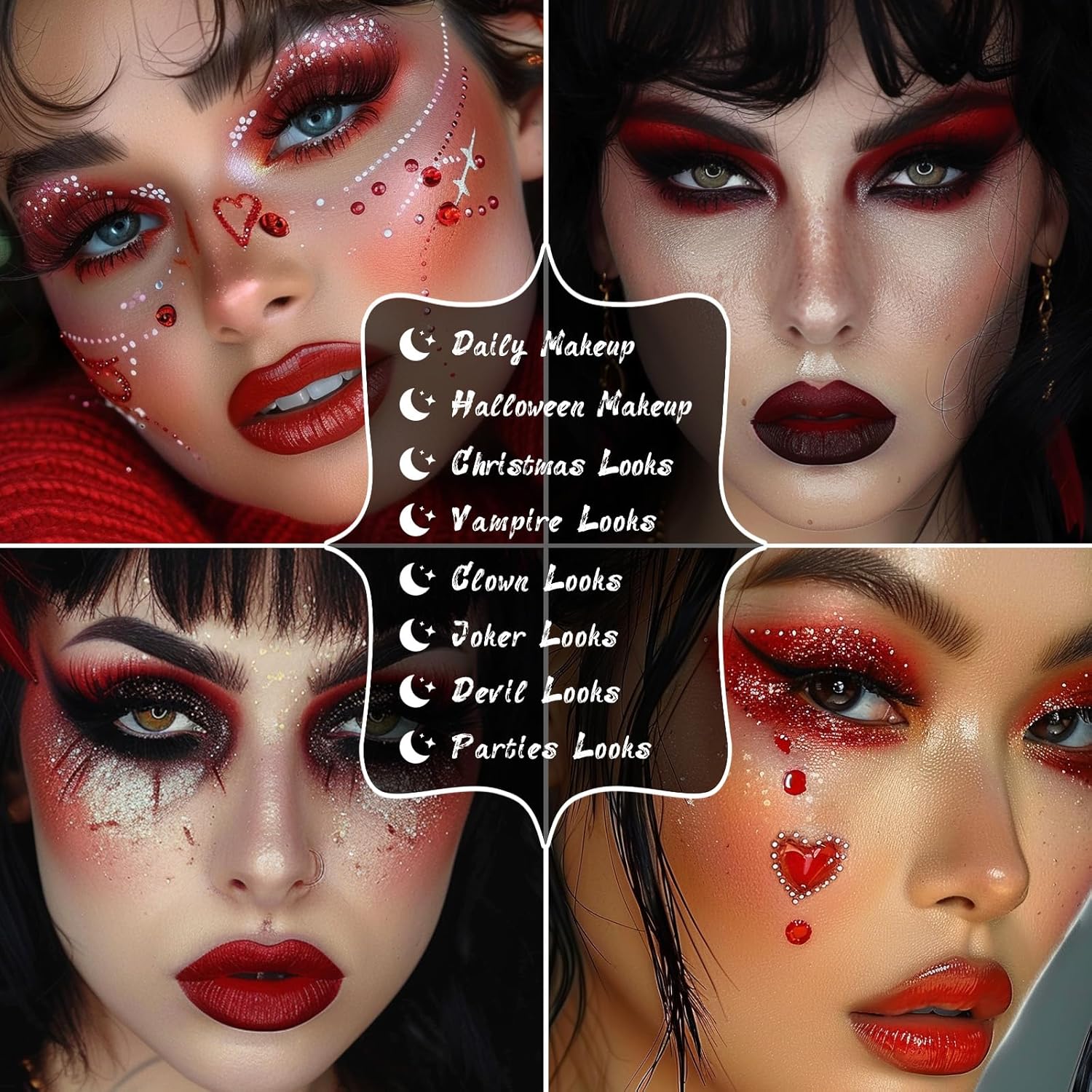 UCANBE Red Eyeshadow Makeup Palette, 15 Colors Burgunry Gray Silver Shimmer Matte Glitter Metallic Eye Shadow Pallet, Pigmented Make Up Kit for Halloween Parties Christmas Joker Vampire Clown - Image 5