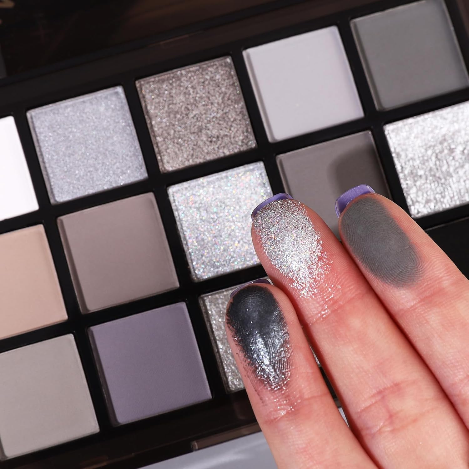 UCANBE Smokey Black Eyeshadow Palette, 15 Colors Dark Shimmer Matte Metallic Makeup Pallet, High Pigmented Gray Silver Sombras De Ojos Kit for Daily and Halloween - Image 7