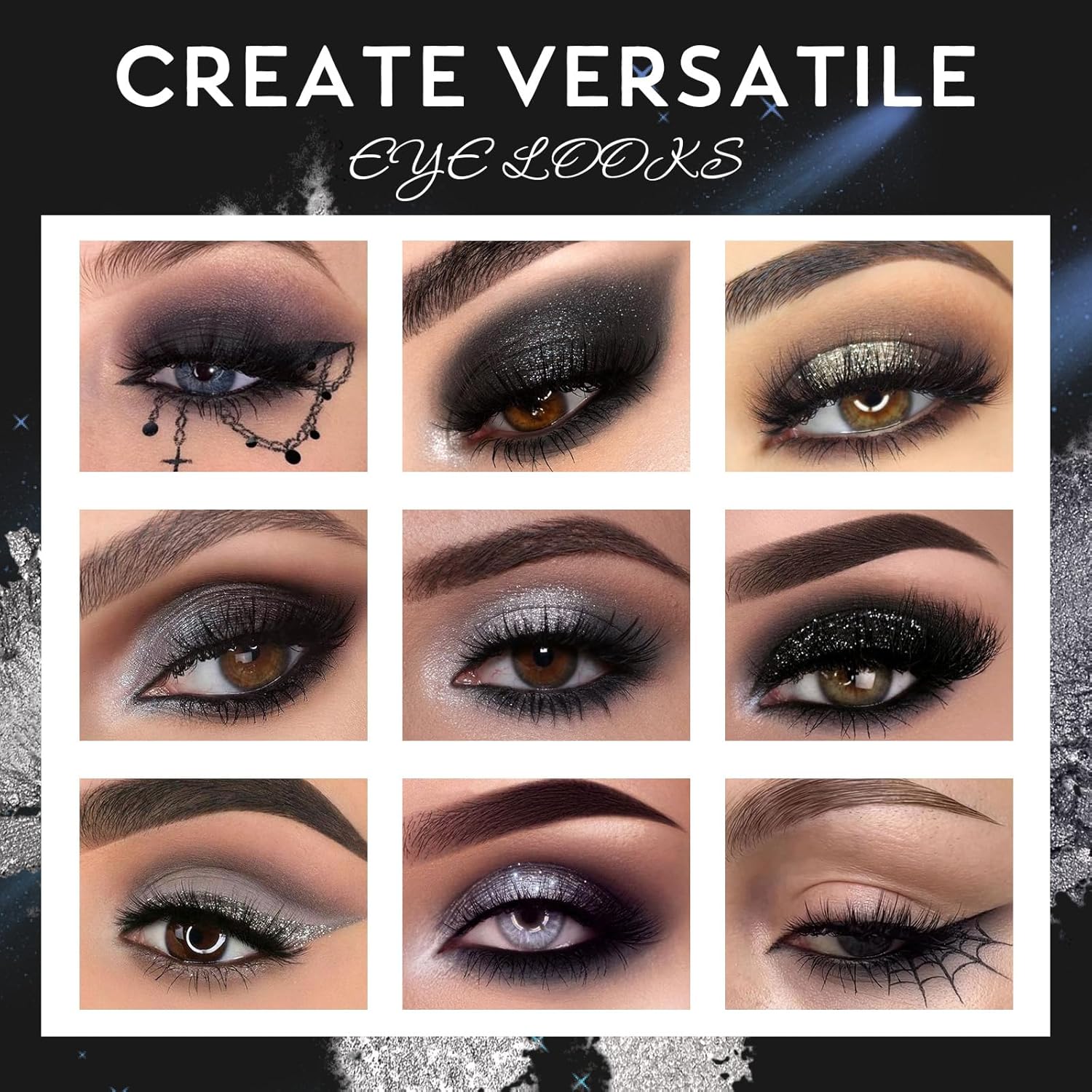UCANBE Smokey Black Eyeshadow Palette, 15 Colors Dark Shimmer Matte Metallic Makeup Pallet, High Pigmented Gray Silver Sombras De Ojos Kit for Daily and Halloween - Image 4