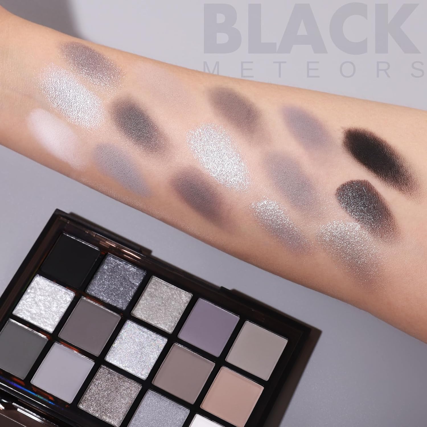 UCANBE Smokey Black Eyeshadow Palette, 15 Colors Dark Shimmer Matte Metallic Makeup Pallet, High Pigmented Gray Silver Sombras De Ojos Kit for Daily and Halloween - Image 3