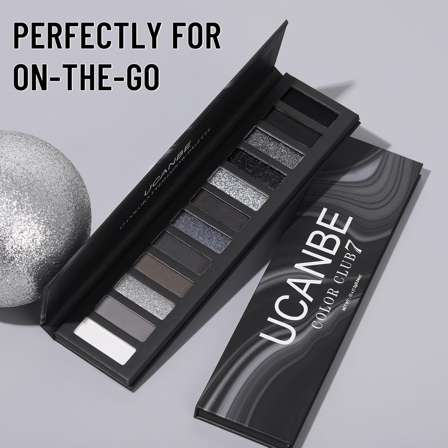 UCANBE Smokey Eyeshadow Palette, Dark Black White Gray Silver Natural Nude Matte Shimmer Eye Shadow Make Up Pallet for Smoky Emo Goth Makeup, 12 Color High Pigmented Long Lasting Waterproof Pallete - Image 5