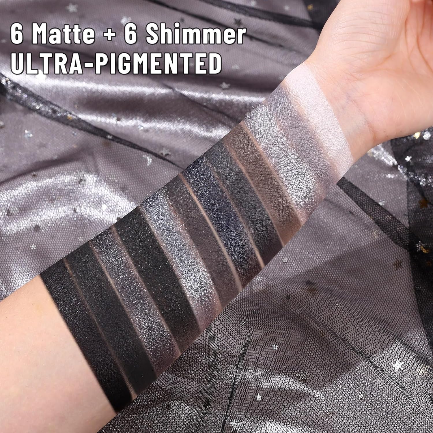 UCANBE Smokey Eyeshadow Palette, Dark Black White Gray Silver Natural Nude Matte Shimmer Eye Shadow Make Up Pallet for Smoky Emo Goth Makeup, 12 Color High Pigmented Long Lasting Waterproof Pallete - Image 3