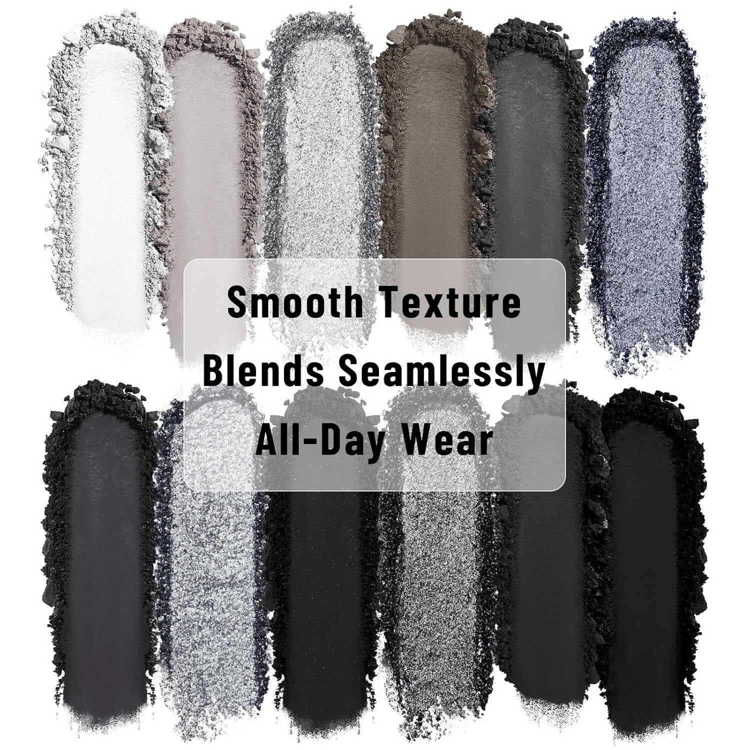 UCANBE Smokey Eyeshadow Palette, Dark Black White Gray Silver Natural Nude Matte Shimmer Eye Shadow Make Up Pallet for Smoky Emo Goth Makeup, 12 Color High Pigmented Long Lasting Waterproof Pallete - Image 2