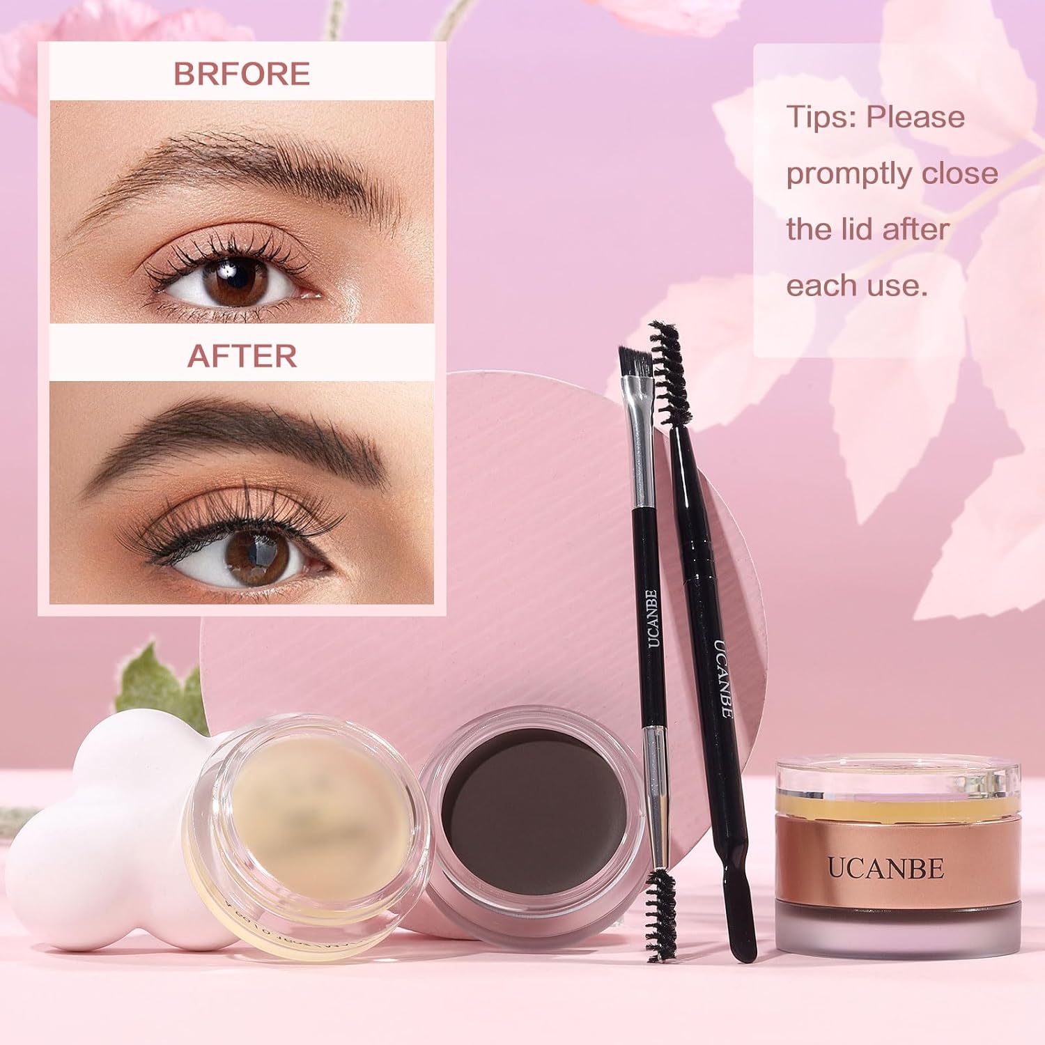 UCANBE Waterproof Eyebrow Gel + Eyebrow Styling Wax 2 in 1 Makeup Kit with 2 Pcs Dual-ended Adjustable Freely Eyebrow Brush Makeup Long Lasting Eyebrows (01 Gel/Brown Pomade, Standard) - Image 6