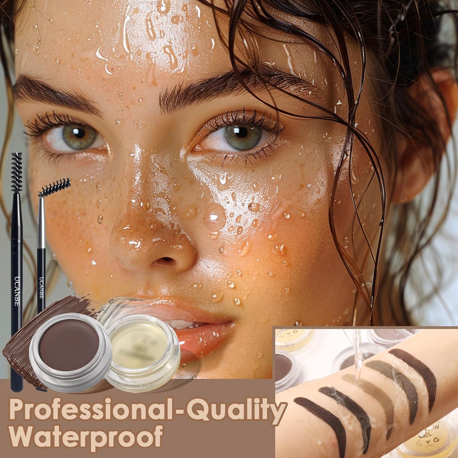 UCANBE Waterproof Eyebrow Gel + Eyebrow Styling Wax 2 in 1 Makeup Kit with 2 Pcs Dual-ended Adjustable Freely Eyebrow Brush Makeup Long Lasting Eyebrows (01 Gel/Brown Pomade, Standard) - Image 4