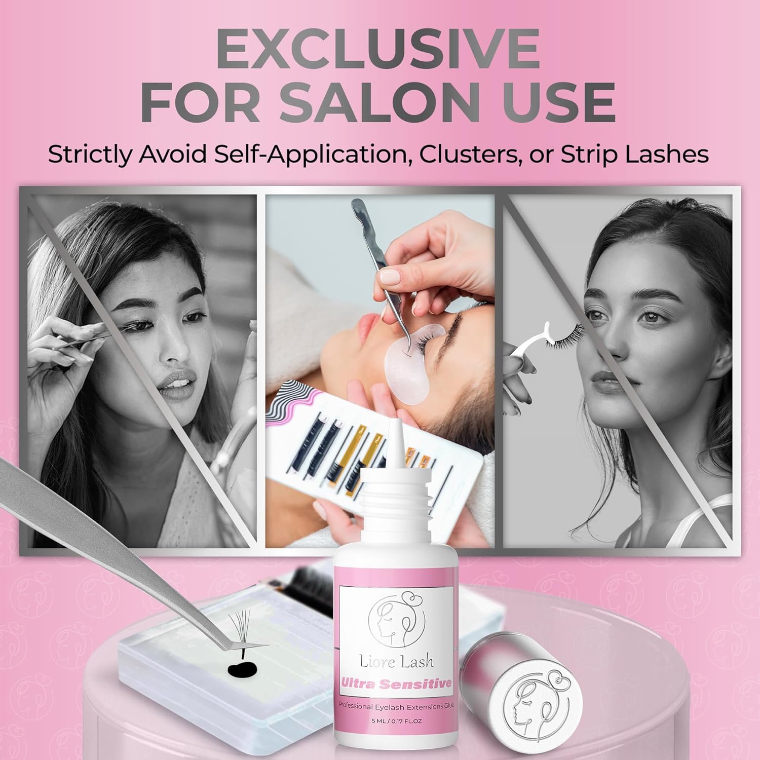 Ultra Sensitive Eyelash Extension Glue Liore Lash/Retention – 3-4 Weeks/No Burn No Irritation Lash Glue/Black Adhesive/Professional Supplies for Classic/Volume Lashes (0.17fl.oz / 5ml) - Image 3