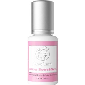 Ultra Sensitive Eyelash Extension Glue Liore Lash/Retention – 3-4 Weeks/No Burn No Irritation Lash Glue/Black Adhesive/Professional Supplies for Classic/Volume Lashes (0.17fl.oz / 5ml)