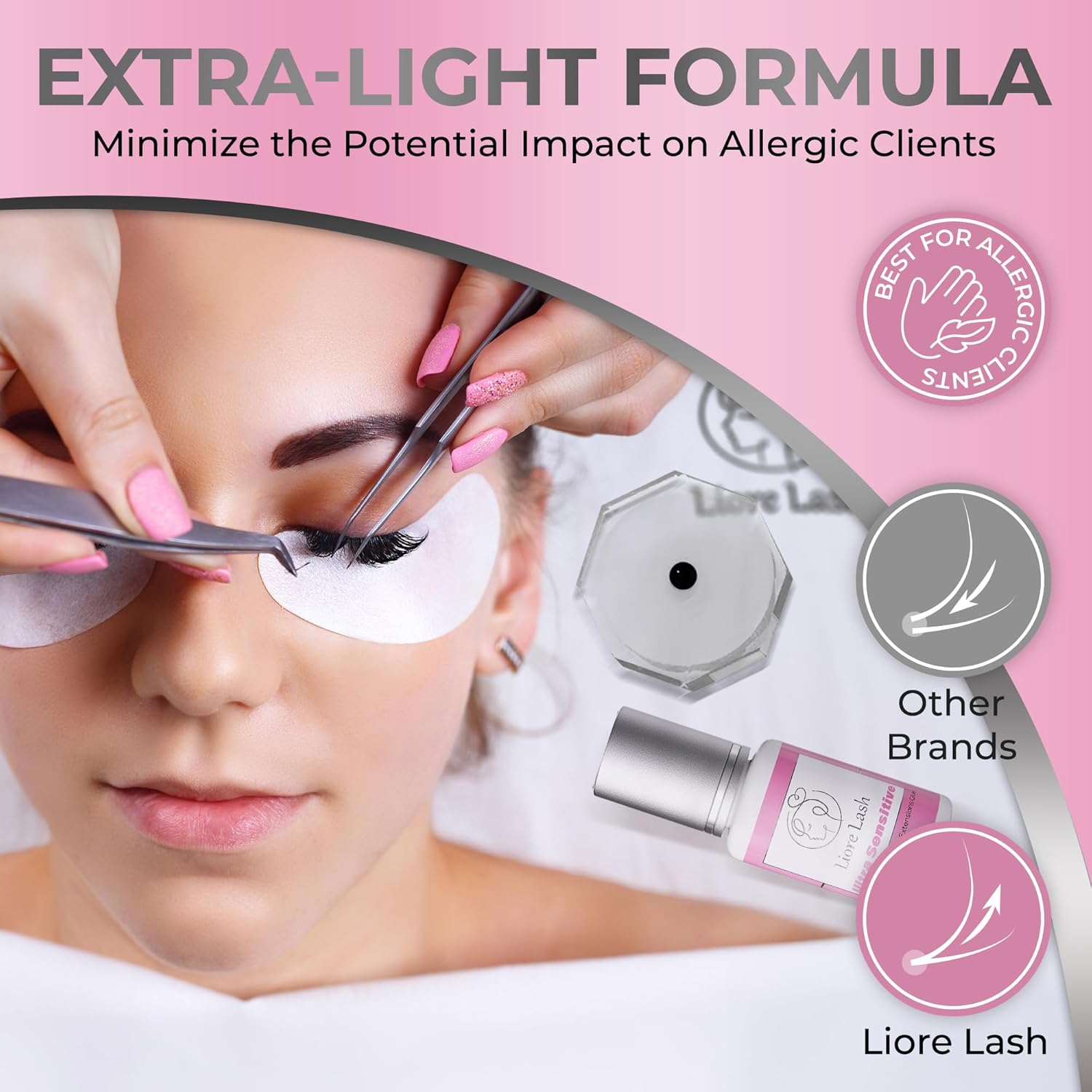 Ultra Sensitive Eyelash Extension Glue Liore Lash/Retention – 3-4 Weeks/No Burn No Irritation Lash Glue/Black Adhesive/Professional Supplies for Classic/Volume Lashes (0.17fl.oz / 5ml) - Image 6