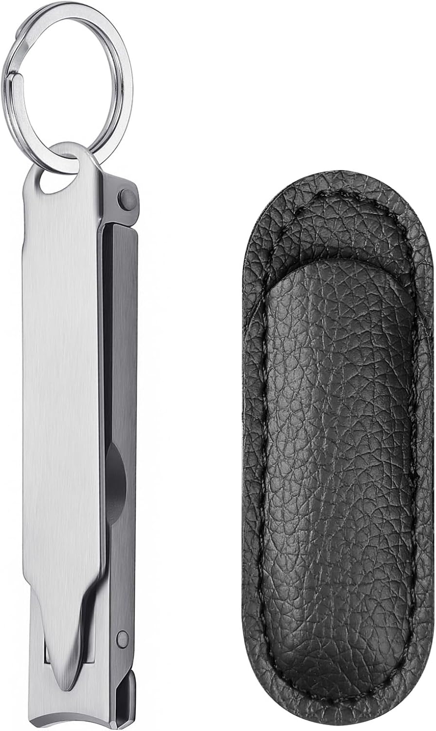 Ultra Thin Portable Fingernail Clipper Small Pocket Folding Nail Clippers, Wide Jaw Cutter with Keychain Curved Trimmer, Flip Open Brushed Finish (Small-Brushed) - Image 3