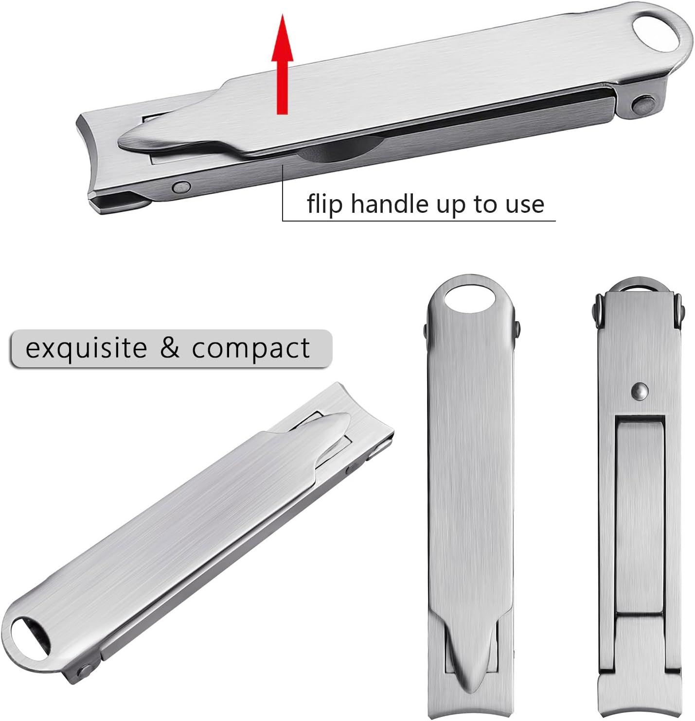 Ultra Thin Portable Fingernail Clipper Small Pocket Folding Nail Clippers, Wide Jaw Cutter with Keychain Curved Trimmer, Flip Open Brushed Finish (Small-Brushed) - Image 6