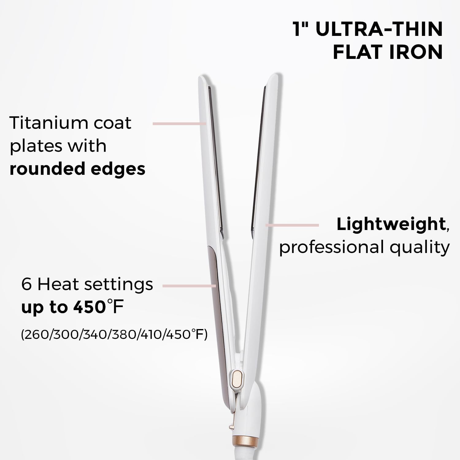 Ultra Thin Titanium Flat Iron Hair Straightener, 1 Inch Double Side Fast Heating Styling Iron for Straightening or Curling, Dual Voltage Real-Time Temp Display, White - Image 3