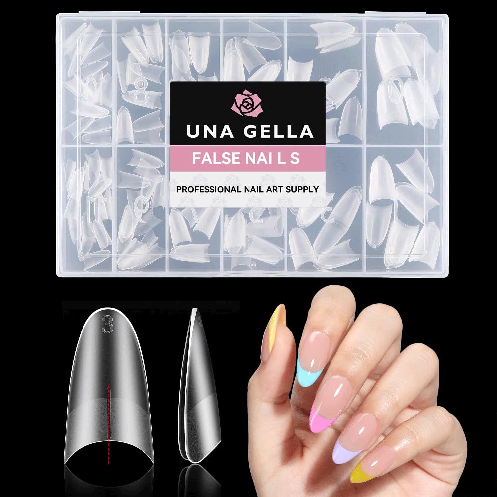UNA GELLA Almond Gel Nail Tips Full Matte Medium Almond Gel Nail Tips Half Cover 216pcs Medium Almonds Press On Nails DIY Salon for Fake Acrylic False Nails 12 Sizes, Saving Design Gelly Tips - Image 8