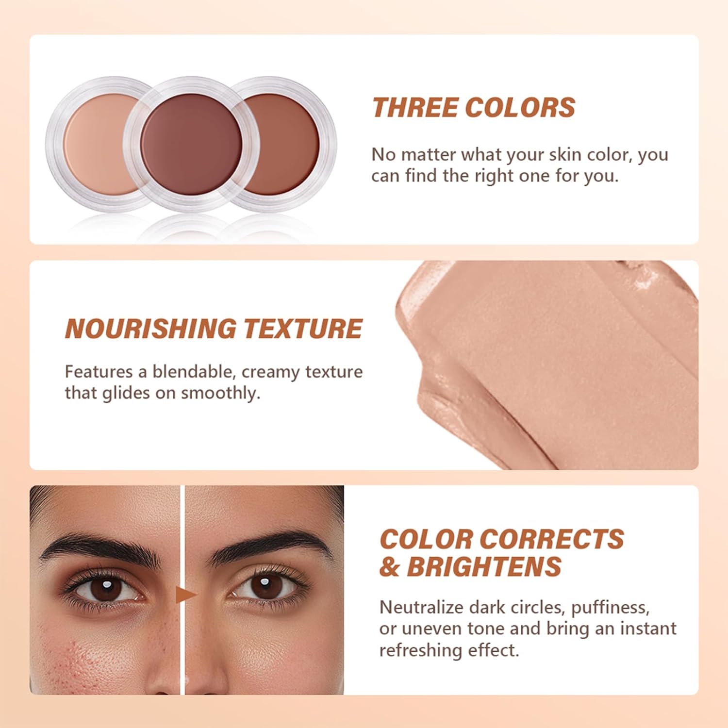 Under Eye Brightener & Concealer - Hydrating Color Corrector for Dark Circles, Lightweight Undereye Brightening Cream with Hyaluronic Acid & Shea Butter, Smooth & Blendable (Warm Nude, 1) - Image 3