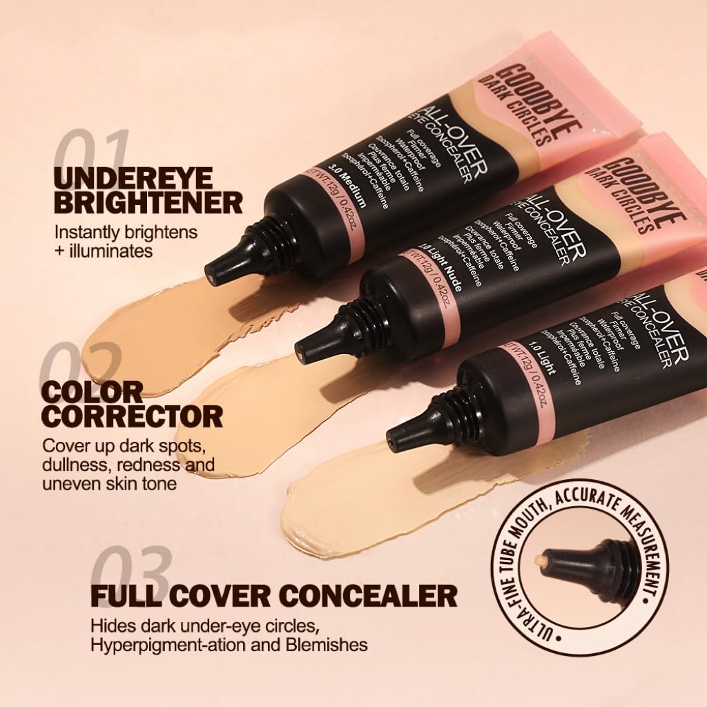 Under Eye Concealer, Color Corrector for Dark Circles, 【Full Coverage & Brightening】【Waterproof & Long Lasting】【Lightweight】Natural Matte Finish Concealer for Women, 01 Light - Image 4