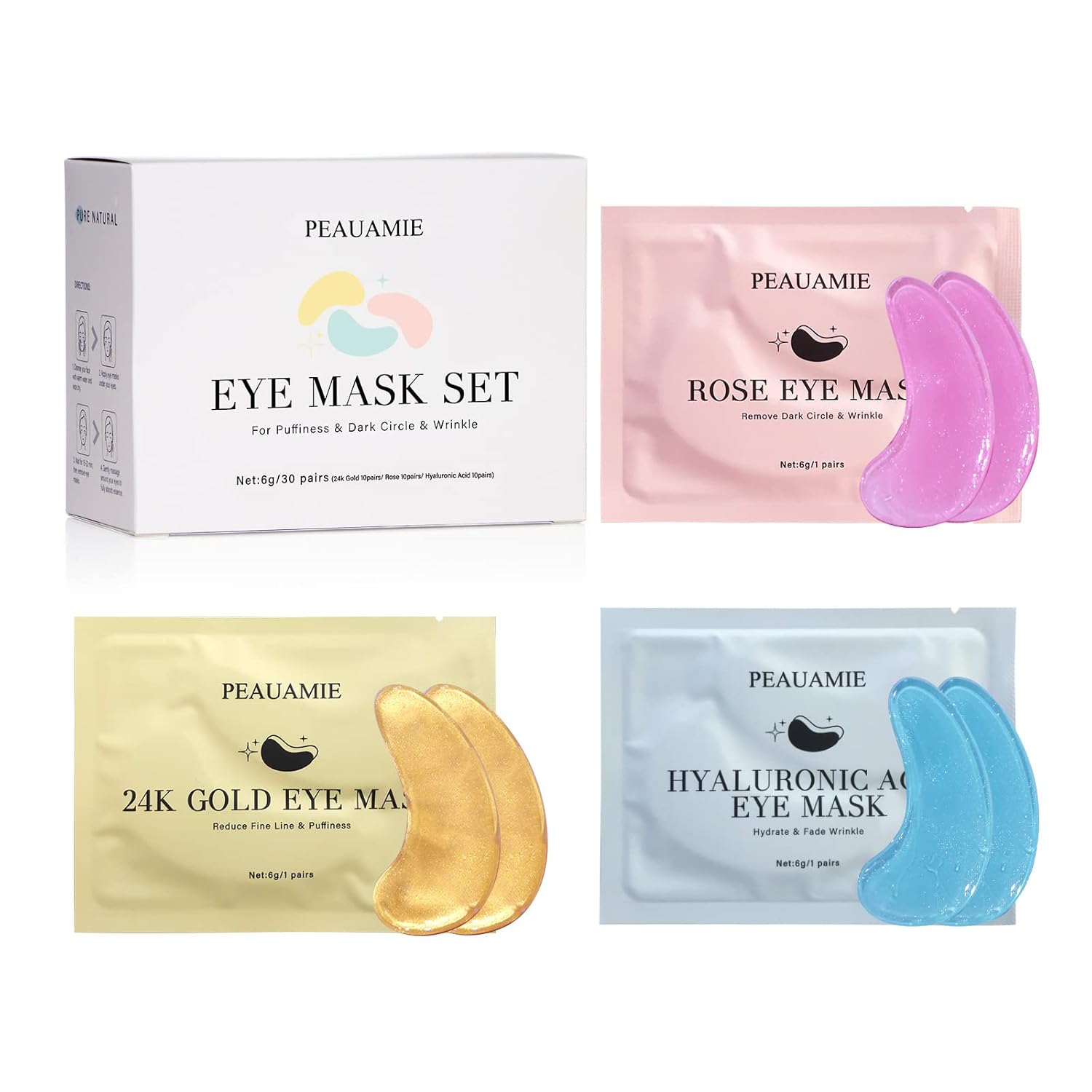 Under Eye Patches Gold and Hyaluronic Acid for puffy eyes,Rose Eye Masks for Dark Circles and Puffiness skin care Smooth Wrinkles products 30 Pairs - Image 5