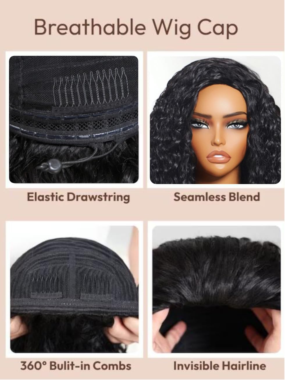 UNICE 16 Inch Water Wave Human Hair Half Wig with Drawstring and Headband - Image 5