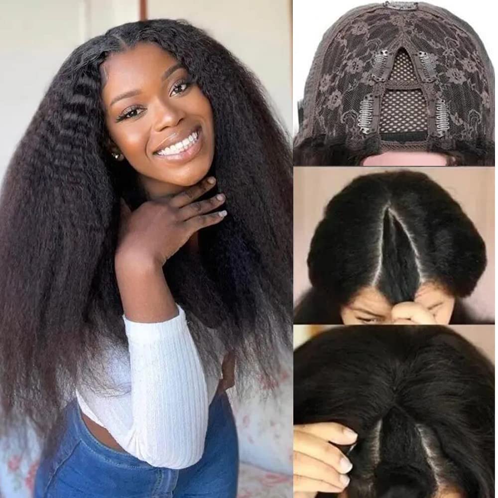 UNICE Kinky Straight V Part Wigs Human Hair for Women Glueless Upgrade U Part Wigs Machine Made Clips in V Part Wig Leave Out Real Scalp Beginner Friendly Natural Color 150% Density 16Inch - Image 5