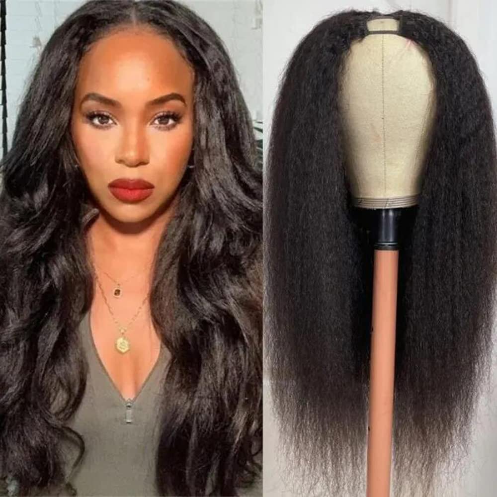 UNICE Kinky Straight V Part Wigs Human Hair for Women Glueless Upgrade U Part Wigs Machine Made Clips in V Part Wig Leave Out Real Scalp Beginner Friendly Natural Color 150% Density 16Inch - Image 9