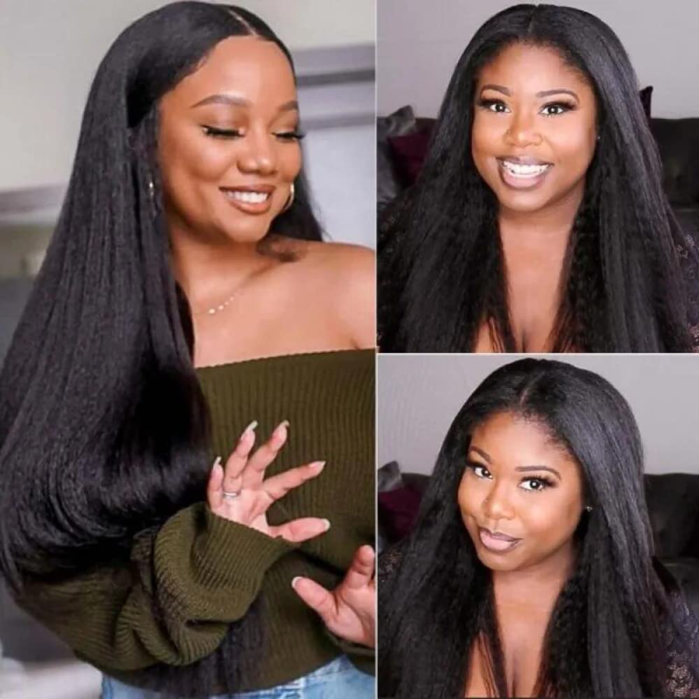UNICE Kinky Straight V Part Wigs Human Hair for Women Glueless Upgrade U Part Wigs Machine Made Clips in V Part Wig Leave Out Real Scalp Beginner Friendly Natural Color 150% Density 16Inch - Image 8
