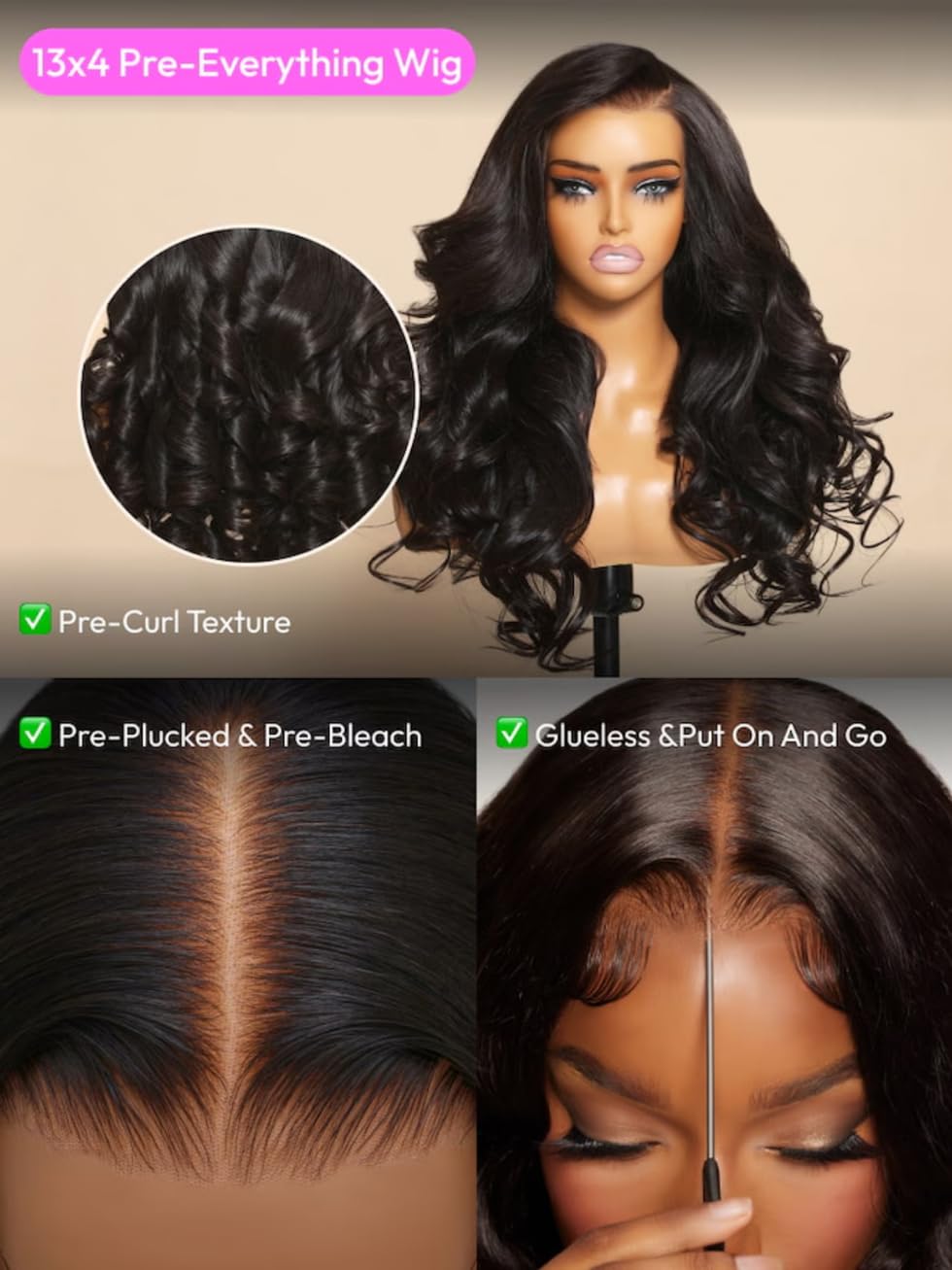 UNICE Pre Everything Body Wave 13x4 Lace Front Wigs Human Hair with Elastic Drawstring Glueless Wig Human Hair Pre Plucked Pre Cut Lace Bleached Knots Ready to Wear Frontal Wig 20 Inches - Image 4