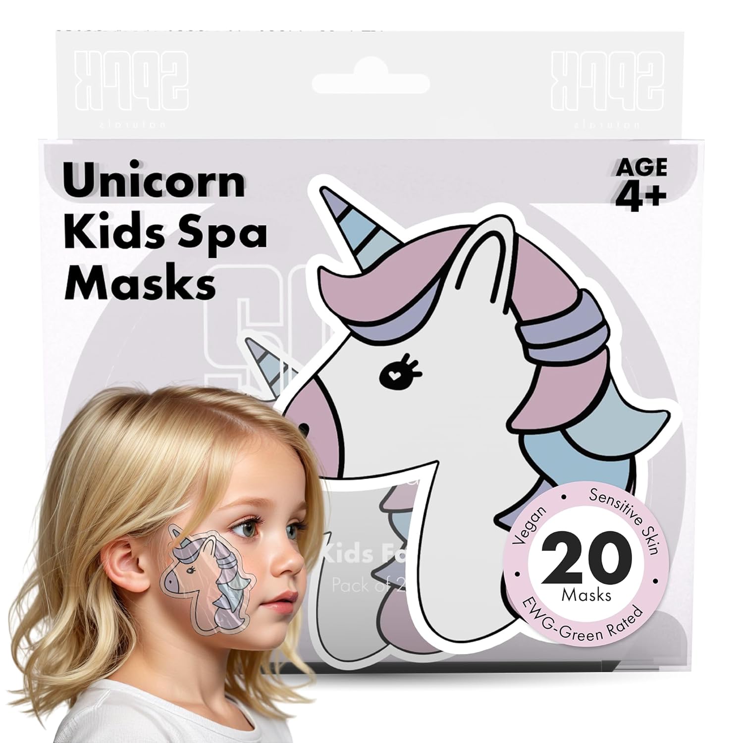 Unicorn Kids Face Masks Skincare Set(20pcs), Organic, Vegan & Kid Safe Skin Care Ages 4+, Cute Animal Sheet Masks for Girls, Spa Day, Sleepover, Slumber Party Favors, Stuffs and Gifts for Little Girls