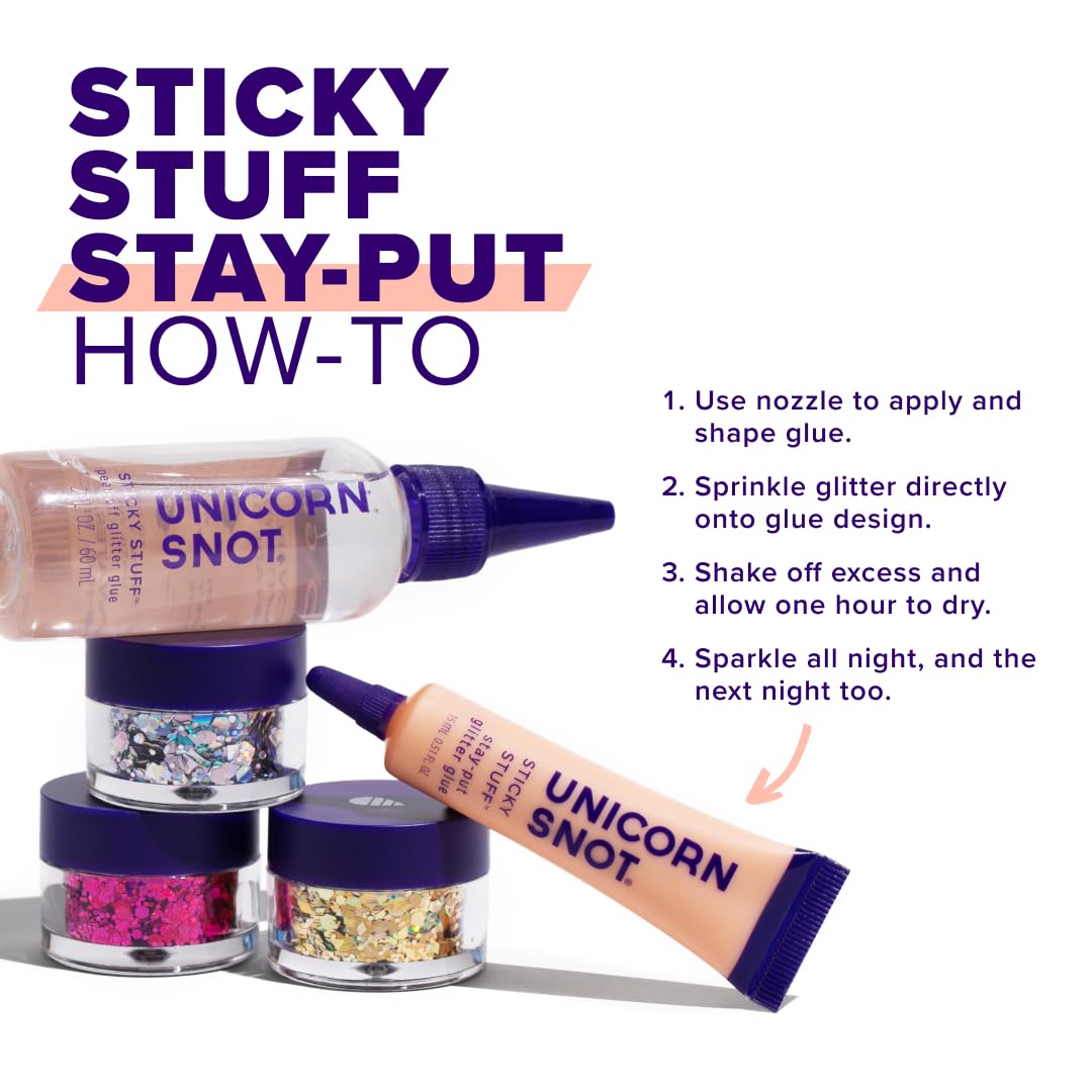 Unicorn Snot Glitter Glue Primer - Sticky Stuff™ Stay Put Glitter Glue for Long-Lasting Perfection - Safe for Face - Waterproof, Non-Toxic Primer for Body & Face - Dries Clear - Image 6