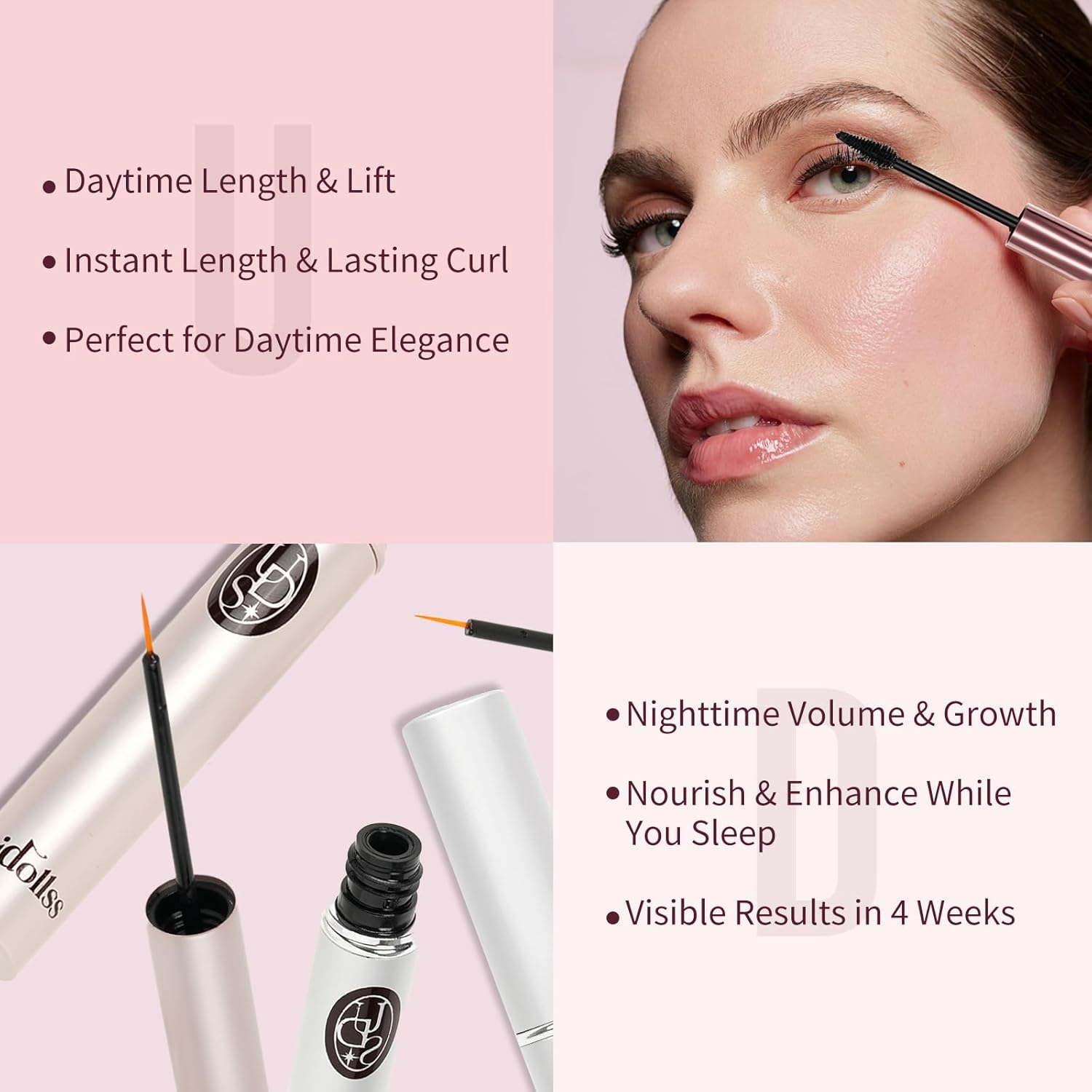 Unidollss Tubing Mascara Volume and Length Black and Lash Serum Set Lengthening Long Lasting All Day,Eyelash Growth Serum for Thicker,Longer Lash and Eyebrow,Tubing Mascara for 30+ Women,Gluten-free - Image 3