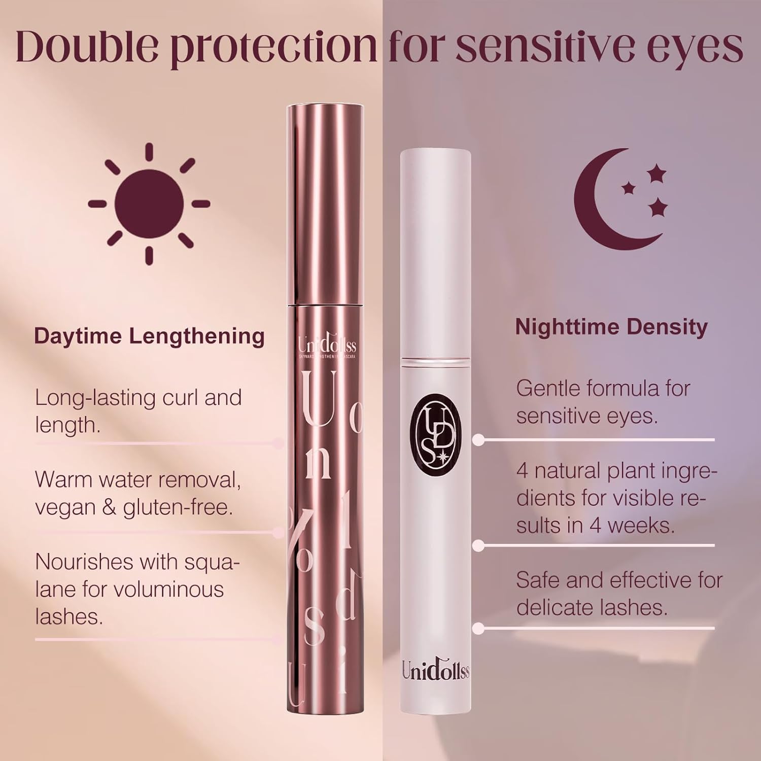Unidollss Tubing Mascara Volume and Length Black and Lash Serum Set Lengthening Long Lasting All Day,Eyelash Growth Serum for Thicker,Longer Lash and Eyebrow,Tubing Mascara for 30+ Women,Gluten-free - Image 2
