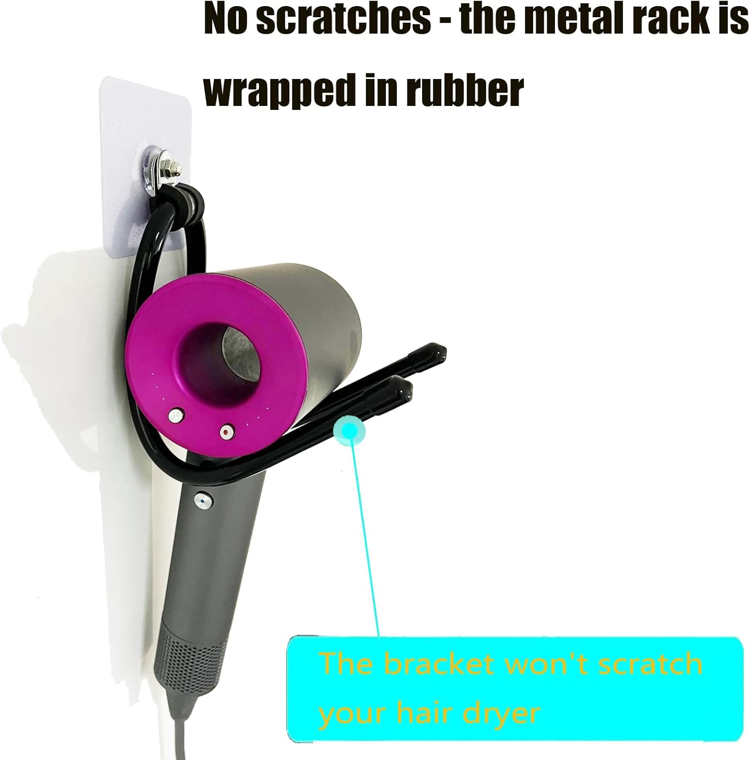Universal Hair Dryer Holder, Blow Dryer Hanger Hook Wall Mount for Hair Dryer, Towels, Flat Iron,Hair Straightener &Cord Organizer for Cabinet Bathroom - Self Adhesive/Drilling - 2 Pack - Image 3