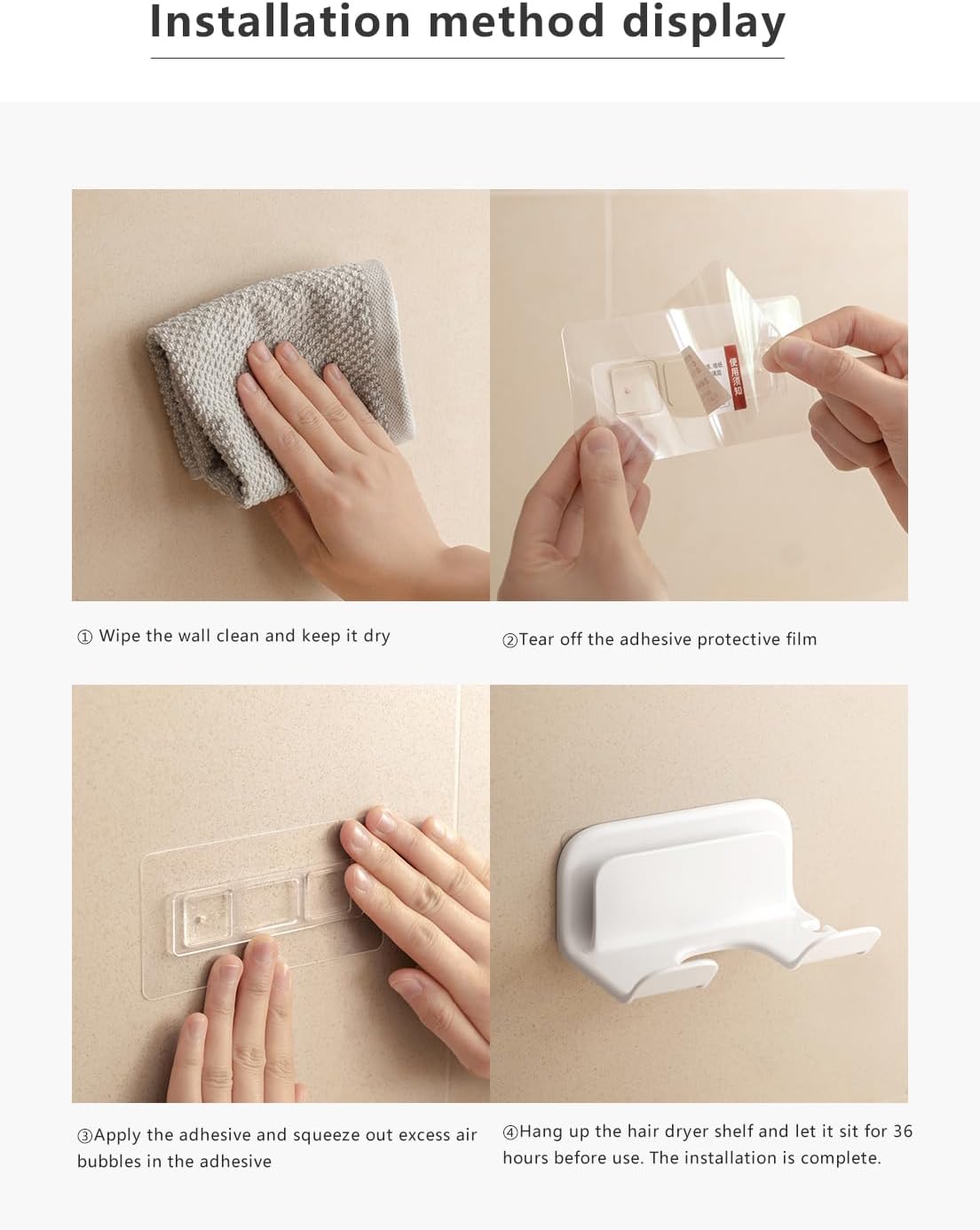 Universal Hair Dryer Holder, Blow Dryer Hanger Wall Mount for Hair Dryer Hook with Plug&Cord Organizer Self Adhesive for Cabinet Bathroom |White | 5x4 Inch - Image 7