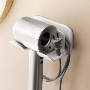 Universal Hair Dryer Holder, Blow Dryer Hanger Wall Mount for Hair Dryer Hook with Plug&Cord Organizer Self Adhesive for Cabinet Bathroom |White | 5x4 Inch