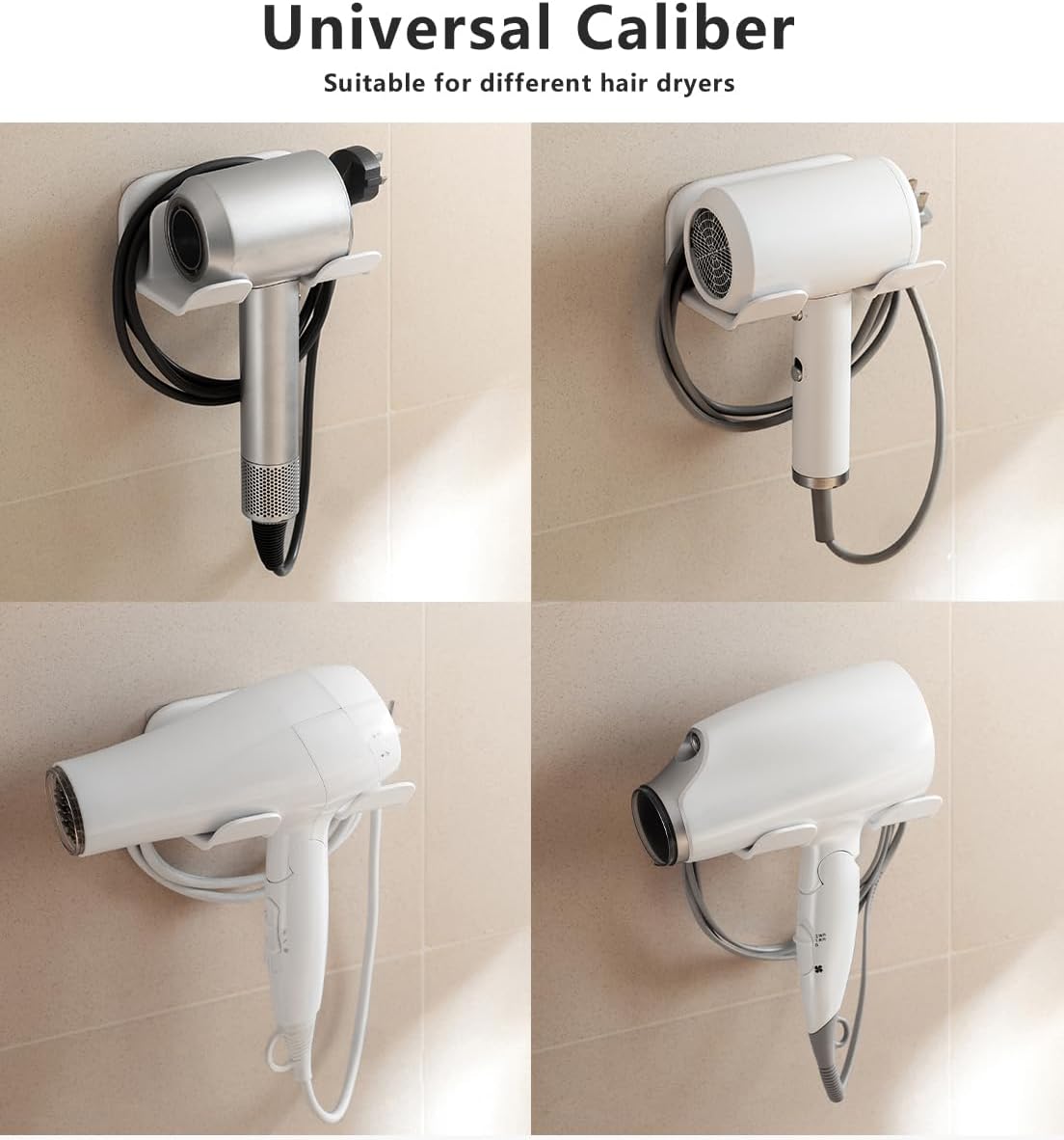 Universal Hair Dryer Holder, Blow Dryer Hanger Wall Mount for Hair Dryer Hook with Plug&Cord Organizer Self Adhesive for Cabinet Bathroom |White | 5x4 Inch - Image 6