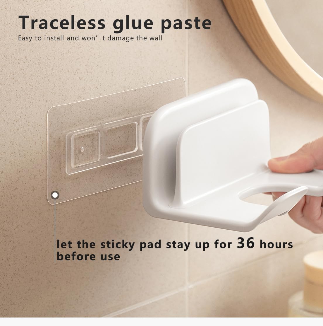 Universal Hair Dryer Holder, Blow Dryer Hanger Wall Mount for Hair Dryer Hook with Plug&Cord Organizer Self Adhesive for Cabinet Bathroom |White | 5x4 Inch - Image 4