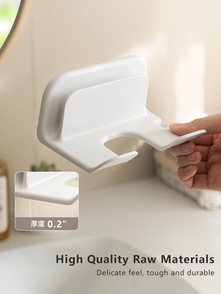 Universal Hair Dryer Holder, Blow Dryer Hanger Wall Mount for Hair Dryer Hook with Plug&Cord Organizer Self Adhesive for Cabinet Bathroom |White | 5x4 Inch - Image 8