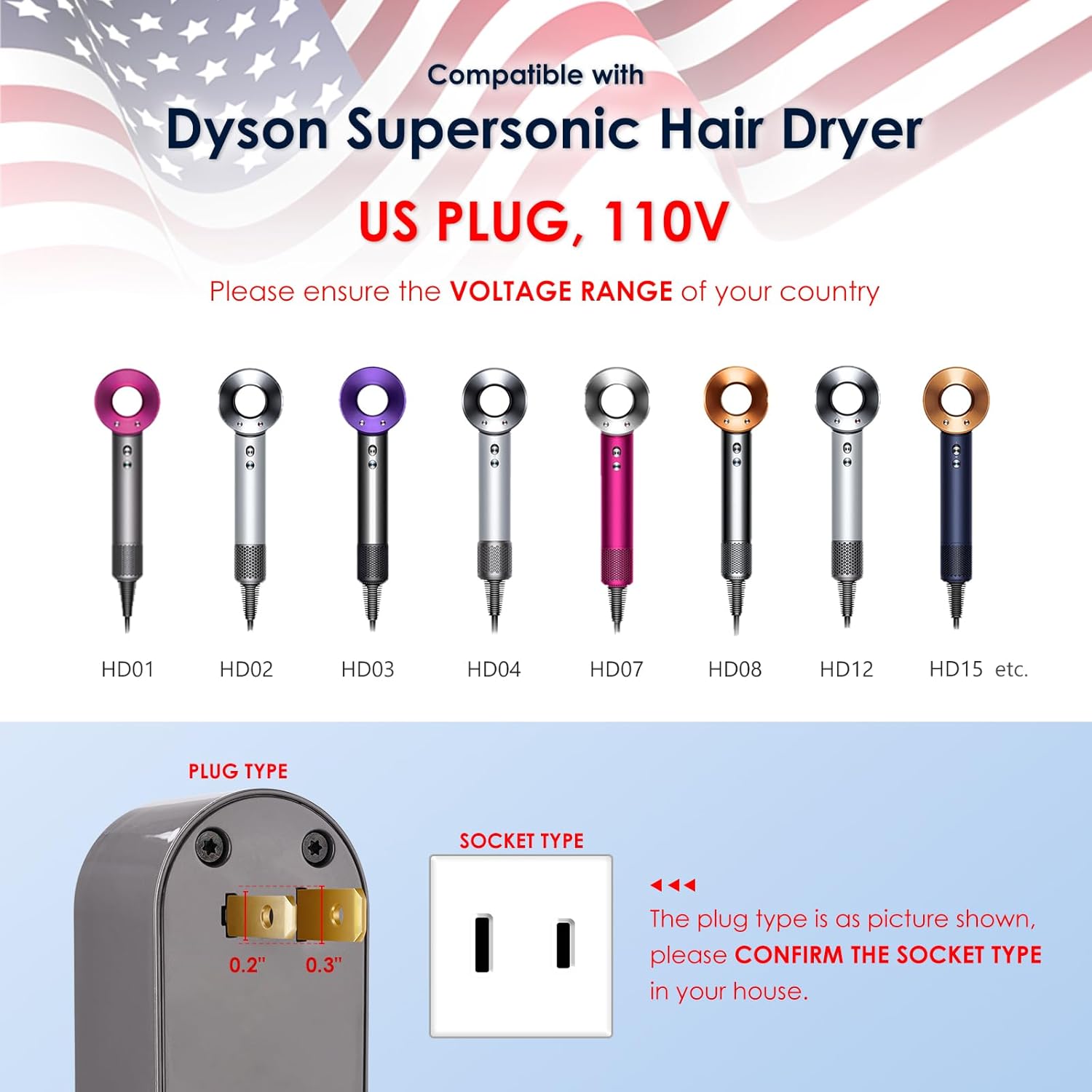 Upgrade Power Charger Cable Compatible with Dyson Hair Dryer Power Cord Cable Adapter Plug Accessories, 110V Power Charger Cable Repair Line Kit - Image 6