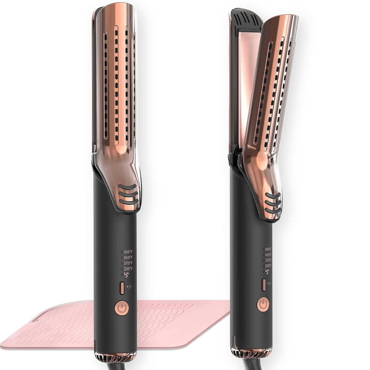 Upgraded 360° Airflow Styler Curling Iron - Keratin Hair Straightener and Curler 2 in 1, 1.5 Inch Titanium Ionic Curling Iron for Lasting Curls, 4 Temps, Dual Voltage for International Travel